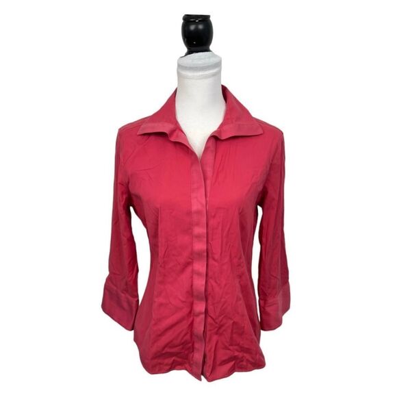 Talbots Wrinkle Resistant Top Size 10 Reddish 3/4 Cuffed Sleeve Button-Up Blouse - Picture 1 of 9